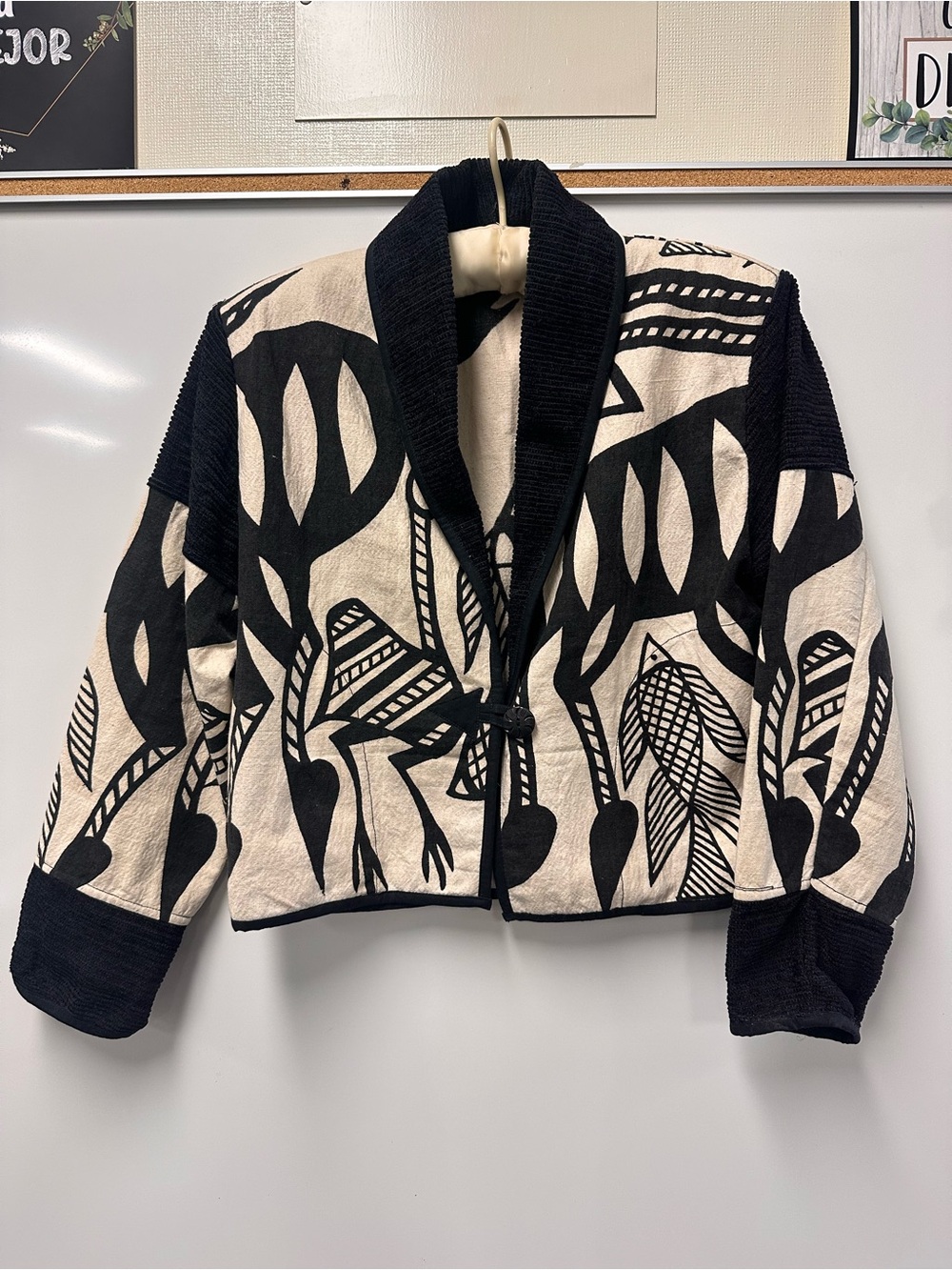 Any by Natural Black & Cream Graphic Shawl-Collar Jacket